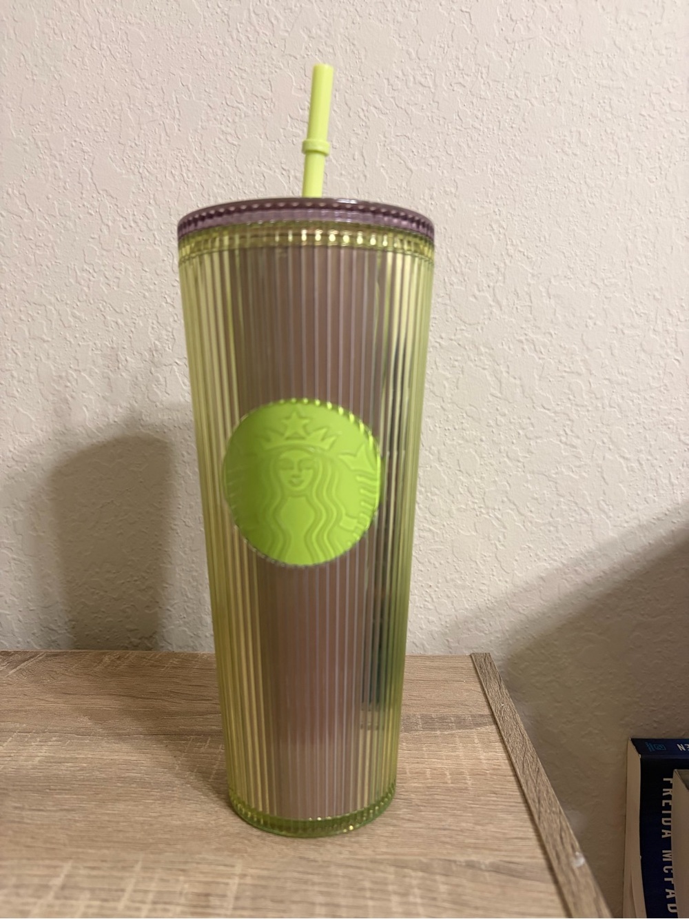 Starbucks Lime Green Ribbed Cold Cup with Straw and Logo